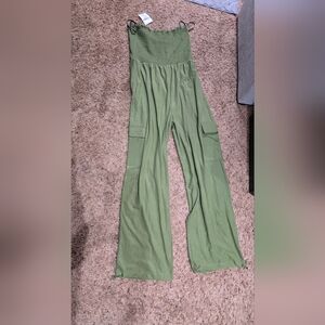 Forever 21 Olive Green Wide-Leg Cargo Jumpsuit